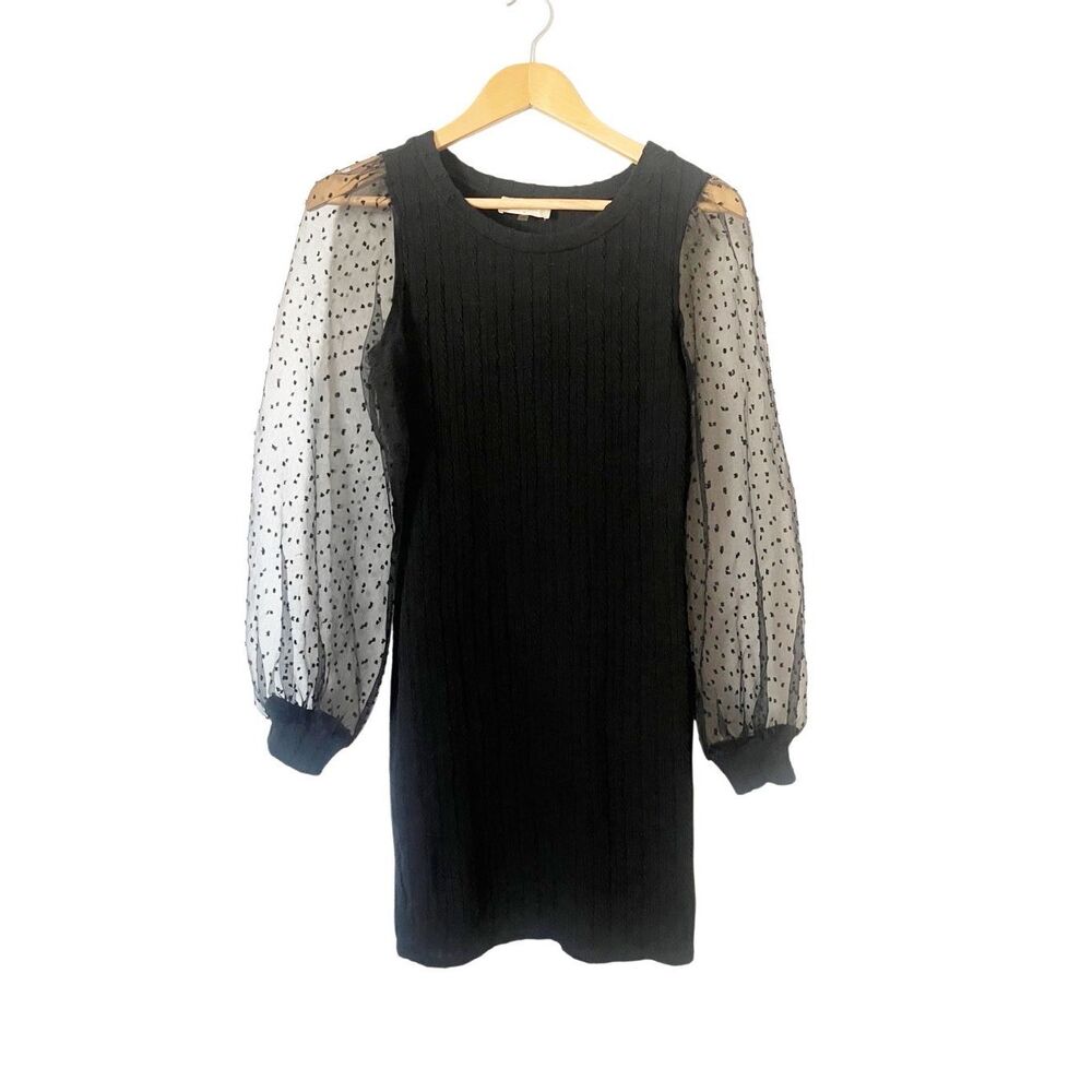 Altar’d State Black Fitted Knit‎ Puff Long Sleeve Mini Dress Size Medium